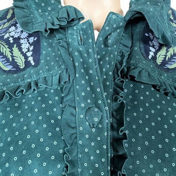 NWT Zara Woman Green Lambskin Embroidered Jacket M - Picture 7 of 16